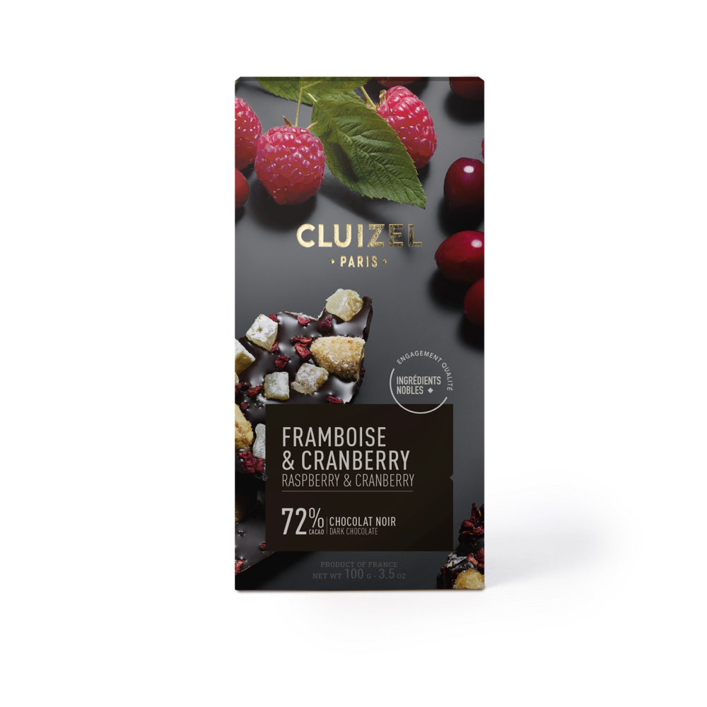 Tablette Framboise & Cranberry noir 72% CLUIZEL