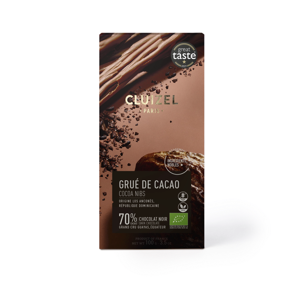 Tablette Grué de Cacao noir 70% CLUIZEL